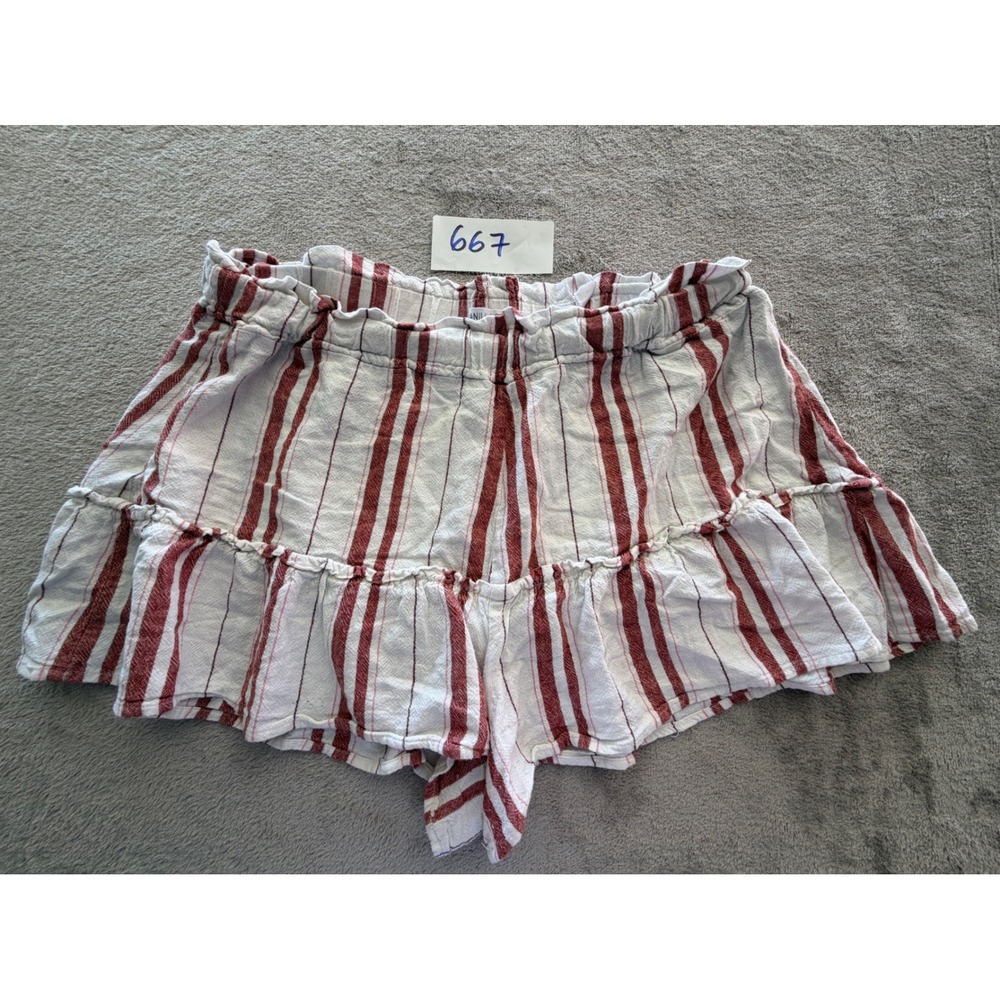 Vanilla Star Ruffle Shorts Womens XL Red White Striped Paperbag Waist